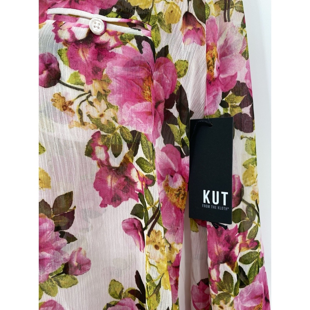 KUT From The Kloth Chiffon Button-Up Shirt Floral Dusty Pink Small NWT - Picture 8 of 14